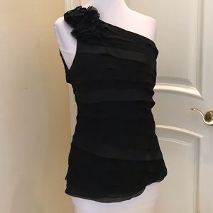 White House/Black Market is one shoulder silk top
